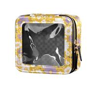 FRODOTGV Pois neri su sfondo rosa carino trasparente piccola borsa per il trucco per ragazze organizzatore cosmetico portatile viaggio toeletta Tote, Pois e teneri fiori di camomilla, Taglia unica