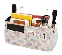 FRODOTGV Portaoggetti con motivo bouquet di rose, colore bianco, con tasche per letti a castello e ospedali, sponde del letto