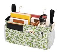 FRODOTGV Portaoggetti da comodino con tasche portaoggetti da appendere per bottiglie d'acqua, riviste, telefono, occhiali, ramo verde oliva, motivo senza cuciture
