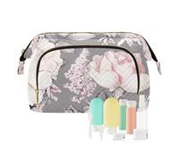 FRODOTGV Rosa Fiori Toiletry Bag di Grande Capacità di Viaggio Casi di Carta Organizzatori di Denaro Della Chiusura Lampo Donna, Fiori rosa., 1 Size