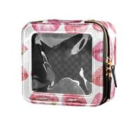 FRODOTGV Rosa Modello e Fiori Carino Trasparente Make Up Bag Zipper Skincare Sacchetti Organizzatore Cosmetico Portatile per Ragazze, Acquerello Labbra Femminile Kiss Me, Taglia unica