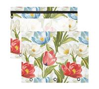 FRODOTGV Sacchetti per matite con fiori primaverili bianchi e rossi con cerniere lisce, in plastica, per raccoglitori a 3 anelli, confezione da 2 articoli per la casa per insegnanti