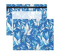 FRODOTGV Sacchetti per raccoglitori a matita con motivo a foglie azzurre con cerniere lisce, tasca a 3 fori, per lettere di carta A4, confezione da 2 articoli per la casa per studenti