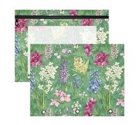 FRODOTGV Sacchetti per raccoglitori con fiori primaverili, colore verde scuro, con cerniera, per lettere di carta A4, confezione da 2 articoli per la scuola per studenti