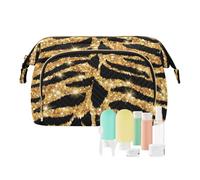 FRODOTGV Sacchetto di trucco appeso viaggio toilette borsa impermeabile senza cuciture tigri modello oro illustrazione carta chiave organizzatore donna, seamless, tigri, oro, modello, illustrazione, 1