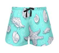 FRODOTGV Seashell And Starfish Blue Women Workout Pantaloncini, Pajama Bottoms Casual Esercise Yoga,L