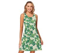 FRODOTGV Senza cuciture fatto trifogli Happy St Donne Tank Dress Swing A-Line Party Tshirt Sundresses Casual, Seamless Made Shamrocks Happy St, L