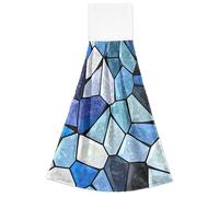 FRODOTGV Set di 2 asciugamani da bagno irregolari blu scuro con occhielli per appenderli, asciugamani per bagno, panna, piatti, stracci bianchi