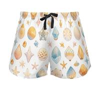 FRODOTGV Shells Ocean Waves Beach Starfish White Women Workout Shorts, Pajama Bottoms Casual Esercise Yoga,S