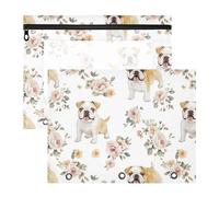 FRODOTGV Simpatico astuccio bianco con bulldog, con finestra trasparente, per raccoglitori a 3 anelli, confezione da 2 articoli per la casa per studenti