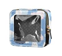FRODOTGV Simpatico personaggio dei cartoni animati e elementi natalizi in pelle rosa trasparente piccola borsa per il trucco per ragazze donne organizer cosmetici borse trasparenti, Gatti con nuvole
