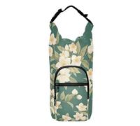 FRODOTGV Sling bianco gelsomino verde con portabottiglie facile da trasportare zaino con coulisse con portabottiglie porta bottiglia d'acqua cintura per bottiglie da 50/61/81/1,134 ml