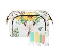 FRODOTGV Sunflower Cow Head Boho Acquerello Sfondo Toiletry Borse Leggero Toiletry Borsa Da Viaggio Borsa Da Viaggio Delle Donne Della Moneta, Girasole Mucca Testa Boho Acquerello Sfondo, 1 Size