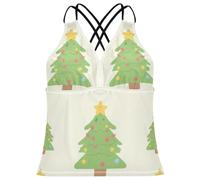 FRODOTGV Tankini da donna con motivo natalizio ripetuto ad asciugatura rapida e controllo della pancia, Albero di Natale ripetuto modello, XL