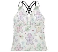FRODOTGV Tankini da donna con motivo omino di pan di zenzero natalizio, ad asciugatura rapida, per controllo della pancia, top da bagno, Modello di omino di pan di zenzero natalizio, XS