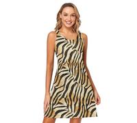 FRODOTGV Tigers - Vestito da donna con stampa animalier, ampio, linea ad A, da spiaggia, mini prendisole casual, Tigri Animale Stampa Animale, L