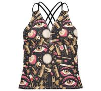 FRODOTGV Top tankini da donna con scollo a V ad asciugatura rapida, Motivo cosmetico di bellezza, XS