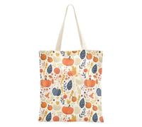 FRODOTGV Tote della tela con le tasche per la borsa leggera della drogheria del panno della ragazza, modello senza cuciture di Halloween, Felice Ringraziamento foglie colorate e zucca, Taglia unica