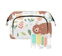 FRODOTGV Trousse per cosmetici, graziosi orsetti e fiori, colore bianco e marrone, per cosmetici, da viaggio, Carino Orsetti Famiglia Fiori Bianco Marrone, 1 Size