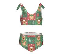FRODOTGV Verde e Rosso Teddy Bear Modello Natale Ragazze Due Pezzi Bambini Bikini Set Spiaggia Costumi Da Bagno Costumi Da Bagno Cinghia Regolabile, Motivo natalizio con orsacchiotto verde e rosso, 9