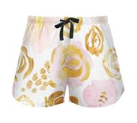 FRODOTGV Watercolor Glitter Pink Golden Flowers Womens Lounge Shorts Pajama Bottoms Running Esercise Elastic Waist Drawstring,S