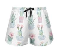 FRODOTGV Watercolor Saguaro Cactus Women's Lounge Shorts Pajama Bottoms Yoga Esercise Elastic Waist Drawstring,L