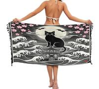 FRODOTGV Wave Cat Fringe Beach Pareo, Gatto Onda, L