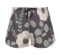FRODOTGV White Anemone Flowers Eucalipto Women Lounge Shorts Pajama Bottoms Workout Yoga Elastic Waist Drawstring,M