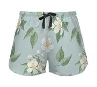 FRODOTGV White Watercolor Flowers And Green Leaves Women Lounge Shorts Pajama Bottoms Workout Yoga Elastic Waist Drawstring,XL