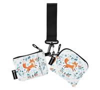 FRODOTGV Winter Foxes - Portafogli da donna con doppio cinturino da polso, sottile, staccabile, per carte di credito, con cerniera, tasca portamonete, per lavoro e viaggi, 2 pezzi