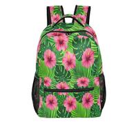 FRODOTGV Zaino scolastico multi-tasca, con spallacci imbottiti regolabili per adolescenti, ragazzi e ragazze, per gite brevi, taglia S, Ibisco hawaiano, S, Casual