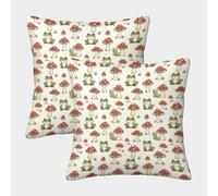 Frog And Mushroom Pattern-Hand Drawn Whimsical Forest Design Federe Cuscini Per Divano Decorative Available All Seasons Fodere Per Cuscini Confezione Da 2 Poliestere Per Divani Giardino 50x50cm