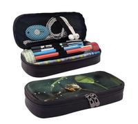 Frog and Rain - Astuccio in pelle con chiusura a cerniera, multiuso, per scuola, ufficio, viaggi e cosmetici, Nero , Taglia unica, Organizer per borse