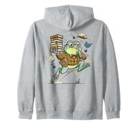 Frog Book Lover con Occhiali e pila di Libri Felpa con Cappuccio