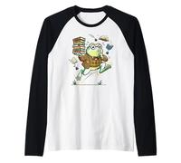 Frog Book Lover con Occhiali e pila di Libri Maglia con Maniche Raglan