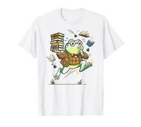 Frog Book Lover con Occhiali e pila di Libri Maglietta