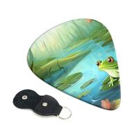 Frog in a pond - Confezione da 6 plettri per chitarra con porta plettri in pelle, portachiavi, custodia per plettro, arte astratta, per chitarra acustica elettrica, ukulele, 0,71 mm