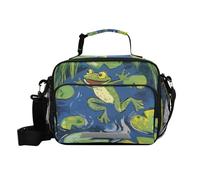 Frog Jumping on The Lily Pads - Borsa per il pranzo da uomo, grande, resistente, con tracolla Lady College