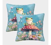Frog on Mushroom-Fantasy Garden Illustration Federe Cuscini Per Divano Decorativa Available All Seasons Fodere Cuscino Set 2 Pezzi Moderni Da Letto Per Salotto 50x50cm