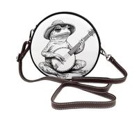 Frog Playing The Banjo Line Art - Borsa a tracolla rotonda da donna, in pelle
