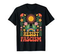 Frog Resistere Fascismo Retro Groovy Rainbow No Kings Hippie Maglietta