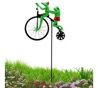 Frog-Shaped Windmill Garden Pole, Retro Bicycle Rotating Wheel Spinner, Weather-Resistant Rust-Proof Iron Alloy, Tool-Free Installation Outdoor Decor, Vintage Inspired Yard Art, Green/Antique