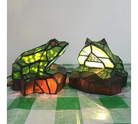Frog Stained Glass Accent Lamp, Frog Table Desk Lamp, Green Frog Bedroom Bedside Night Lights Lamp Fixture for, Cute Nursery Lamp Gift for 's Room,2pcs