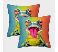 Frog with Tongue-Pop Art Colorful Design Federe Cuscini Per Divano Decorativa Available All Seasons Fodere Cuscino Confezione Da 2 Cerniera Invisibile Sedia Camera Da Letto 50x50cm