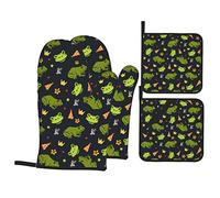 Frog6 Guanti da Forno e Presine Rana e Libellula Set di 4 Pezzi Accessori da Cucina Impermeabili Resistenti al Calore Guanti da Forno e Tamponi Caldi Presine per Cucine Cuocere Barbecue Guanti da Cuci
