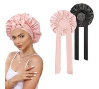 Frogetu 2 Pezzi Cappello da Notte in Raso Bonnet,Berretto da Notte in Seta,Berretto da Notte Raso Elastico,Cuffia Seta Capelli Ricci,Notte Cuffia in,per Dormire,Doccia