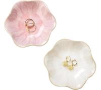 Frogetu Piatto per Gioielli in Ceramica - Vassoio a Foglia per Anelli e Chiavi - Set da 2 Pezzi