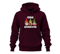 Frohe Weihnachten - Felpa con cappuccio unisex con gnomo di Natale, bordeaux, XL