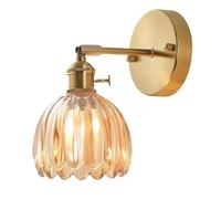 FROIDEXG Applique da parete vintage per camera da letto paralume in vetro ambrato a tulipano, lampade da parete cablate lampade da comodino interruttore soggiorno per veranda applique in cristallo