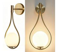 FROIDEXG Lampada da Parete Creativa per Camera da Letto, Applique, Lampada da Parete Moderna con Paralume in Vetro a Globo, Design Mid-Century, Applique in Ottone Spazzolato per Soggiorno